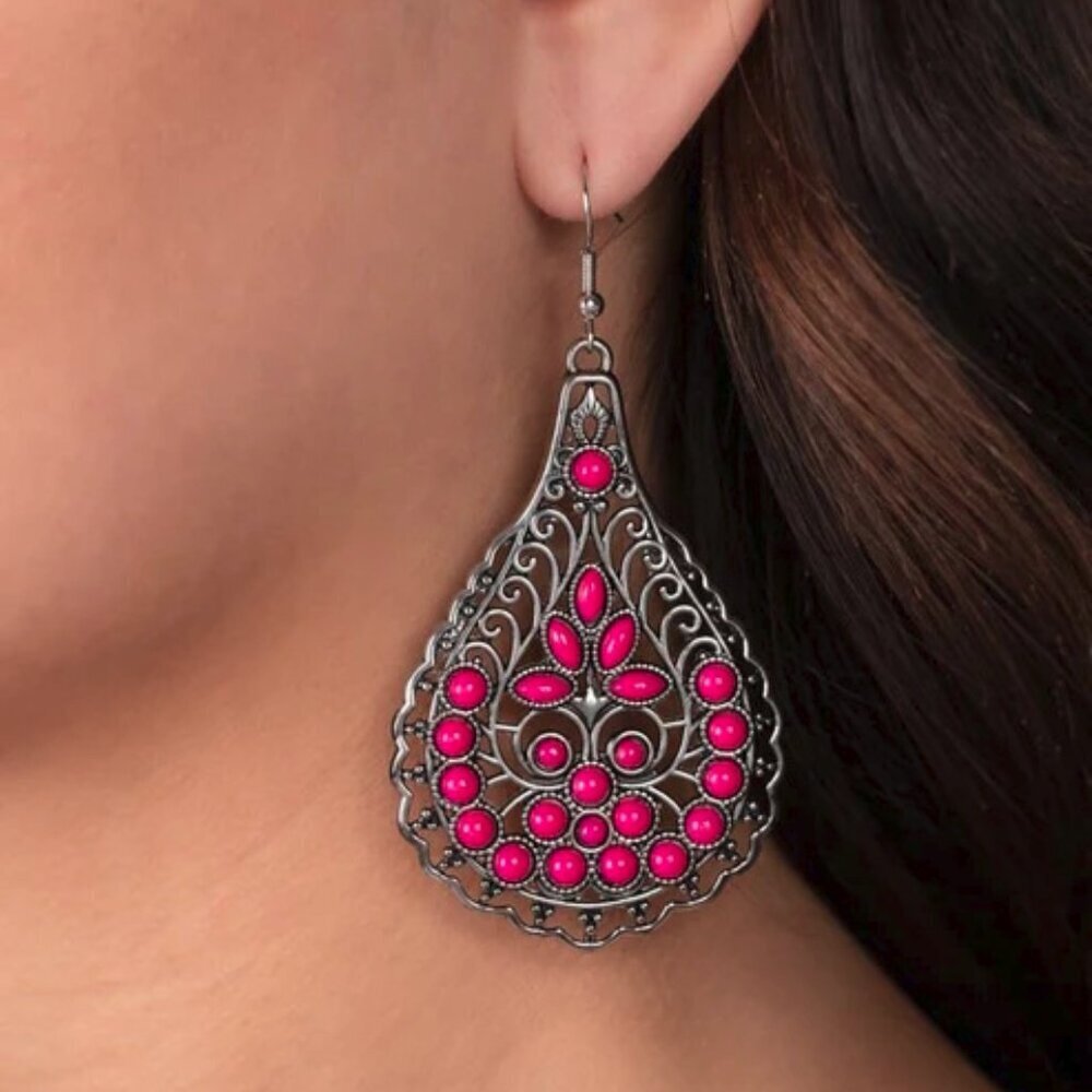 Paparazzi Jewelry Accessories - Botanical Beauty - Pink Earrings - Vintage